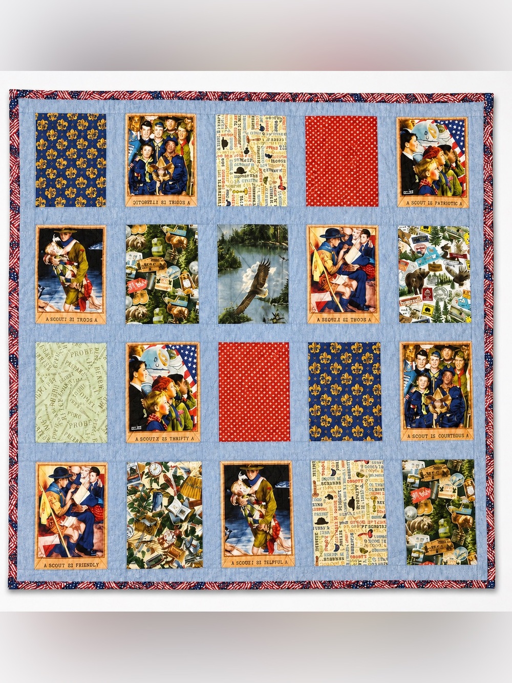 Boy Scouts Patchwork Quilt Americana Patriotic Eagle Scout Decor 55x51 Handmade